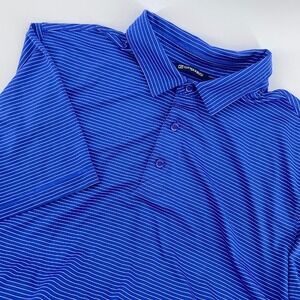 Cutter & Buck Polo Shirt Mens XL blue white Striped Golf Short Sleeve  golfing